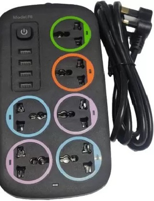 Orelius Fire Multi-function Power Socket 4 USB with Plug 6 Socket safety board 6  Socket Extension Boards(Multicolor, 1.5 m, With USB Port)