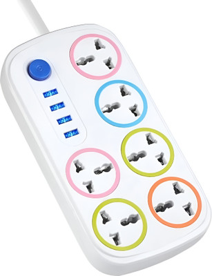 ZIYTRACK Extension Power Strip 6AC Socket & 4USB Port International Plug 3 Pin 10A Socket 10  Socket Extension Boards(White, 1.8 m, With USB Port)