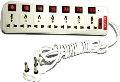 Skeisy New 7 socket 7 switch Power up 6Amp, 3Mtr long wire, Led Function 7  Socket Extension Boards(White, 3 m)