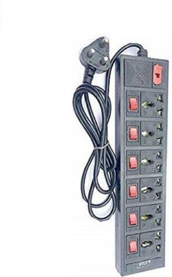 GLUCKLICH 6+6 INOX EXTENSION BOARD WITH 6AMP CAPACITY ONE LED INDICATOR 6  Socket Extension Boards(Black, Red, 3 m)