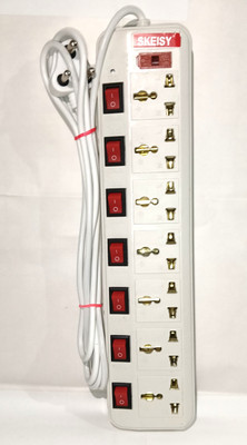 Skeisy 7+7_EXT BOARD UP TO 6AMP ,3 NTR WIRE (LAPTOP, TV, CHARGING) 7  Socket Extension Boards(White, Red, 3 m)