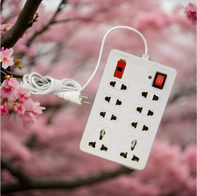 LifoDora 8 Socket Extension Board with Seperate 1 Switches, Max Current 6A 8 SocketCR 8  Socket Extension Boards(White, 2.5 m)
