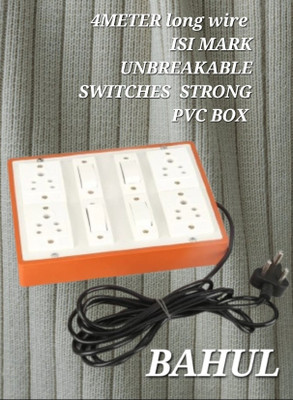 BAHUL 4+4SOCKET ISI UNBREAKABLE SWITCHES 4  Socket Extension Boards(White, 4 m)