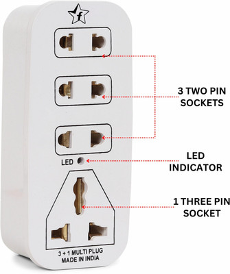 Flipkart SmartBuy 3 + 1 Multiplug with LED Indicator, 4 Universal sockets (Beige_Pack of 1) 4  Socket Extension Boards(Beige, 0 m)