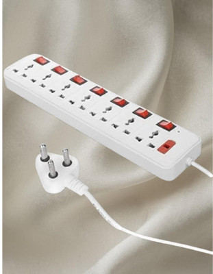VNG 7-Socket Surge Protector Power with Heavy-duty cord 7  Socket Extension Boards(White, 3.5 m)