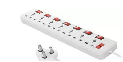 GLUCKLICH 07 socket & 7 switch extension with capacity up to 10AMP 7  Socket Extension Boards(White, Red, 3 m)