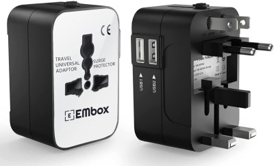 EMBox Multi Plug USB Adapter Charger with Dual USB Ports for USA EU UK AUS 1  Socket Extension Boards(Black, White, 0 m, With USB Port)