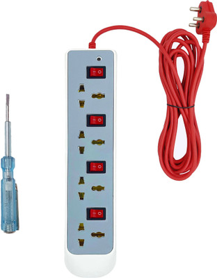 Hillgrove HGCM1309M1 Power Extension Board with 4 Socket and 4 Switch with Line Tester 4  Socket Extension Boards(White, 5 m)