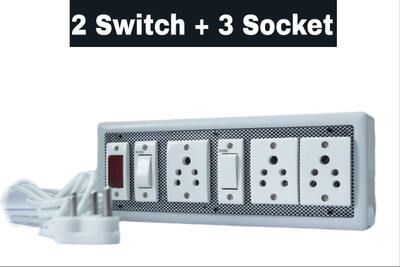 KHOPALA 3 Socket 2 Switch Board with 3 Yard wire 3 Socket Extension Board & Indicator 3  Socket Extension Boards(White, 2.7432 m)