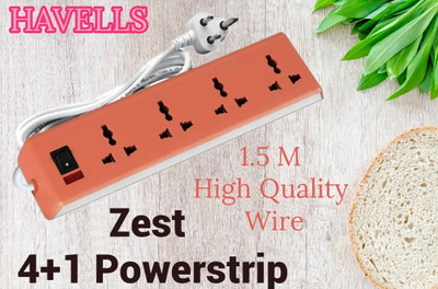Zest HAVELLS 4+1 Powerstrip Universal Sockets With Master Switch 4  Socket Extension Boards(Orange, 1.5 m)