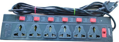 GLUCKLICH 3 MTR LONG WIRE EXTENSION BOARD WITH 6 SOCKET 6 SWITCH 6  Socket Extension Boards(Blue, 3 m)
