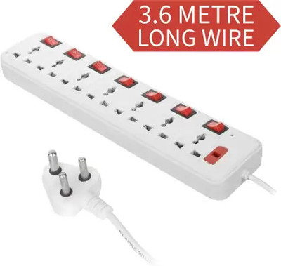 SOYEN 7+7 Multi Plug Points Universal Sockets LED Indicator & 7Master Switch, 7  Socket Extension Boards(White, 3 m)
