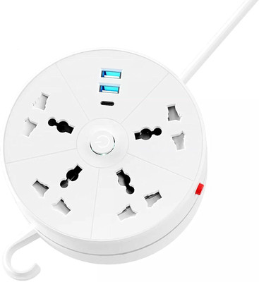 EMBox Rotary Extension Boards with USB Port with Universal Sockets and USB (2.4 A) 4  Socket Extension Boards(Multicolor, 5 m, With USB Port)