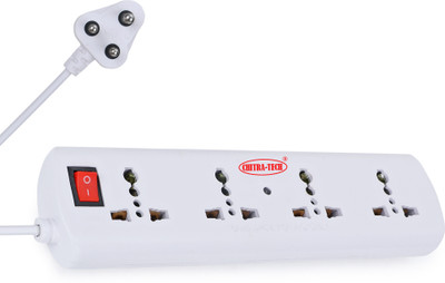 CHITRATECH 4 Socket 1 Universal Switch Power Extension Board with 3 Meter Copper Wire 4  Socket Extension Boards(White, 3 m)