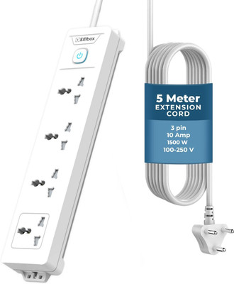EMBox 10A Extension Board 4way power strip 1500w Universal Sockets With Master Switch 4  Socket Extension Boards(White, 5 m)