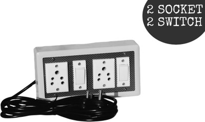 KHOPALA 2 Socket & 2 Switch Board with 3 Yard wire 2  Socket Extension Boards(White, 2.7432 m)