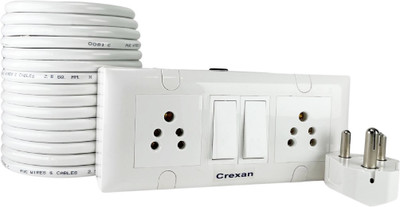 crexan Extension Board 240V/1500W+6A switch 2 & Socket 2,6A Small Plug ,1.5 Sq.mm Wire 2  Socket Extension Boards(White, 2 m)