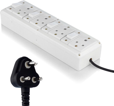 HI PLAST (4+4) Junction Box Switch Board // 4 Switches 4 Sockets Multi-Outlet Strip(6A) 4  Socket Extension Boards(White, 3.65 m)