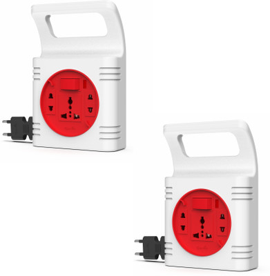 Fybros Square 2 Pin Extension Box 5 Meter Power Cable with Indicator(Pack of 2) 3  Socket Extension Boards(White, Red, 5 m)