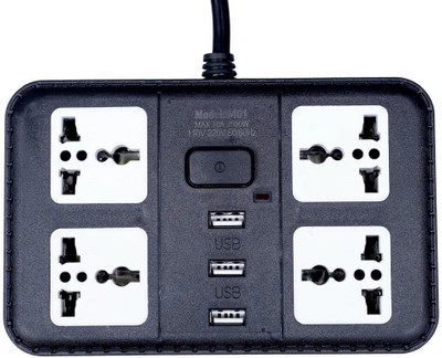 ZIYTRACK Power Extension Cord 2500W Power Saving 4 AC Soket + 3USB Port with USB Charger 4  Socket Extension Boards(Black, 1.7 m, With USB Port)