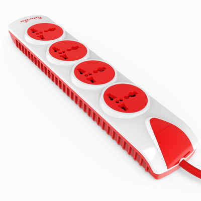 Fybros Qubic 4x1 International Sockets Power Extension Box 2 Meter Power Cable With Master Switch And Indicator 4  Socket Extension Boards(White, Red, 2 m)