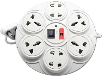 GLUCKLICH Multi-Purpose 6-Socket Round Extension Board with 2.5m Wire lRW31 6  Socket Extension Boards(White, 2.5 m)
