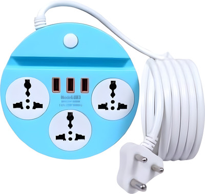 ZIYTRACK Extension Power Strip 3AC Socket+3USB Ports International Plug 3 Pin Socket Use 6  Socket Extension Boards(Blue, 1.8 m, With USB Port)