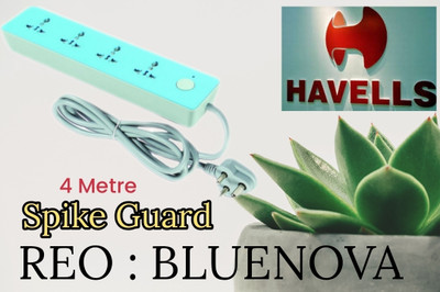 HAVELLS REO Bluenova {4+1 Switch} Universal Sockets & High Quality Wire 4  Socket Extension Boards(Blue, 4 m)