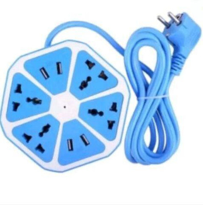 fonemart Hexagon Socket Extension Cord Board Plug Charging Ports Adapter 8 Socket 4  Socket Extension Boards(Blue, 1.8 m)