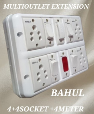 BAHUL 4+4SOCKET WITH FUSE PROTECTION 4  Socket Extension Boards(White, 4 m)