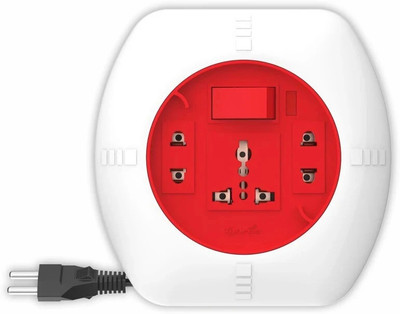 Fybros Fusion 2 Pin Extension Flex Box 5 Meter Power Cable with Indicator 3  Socket Extension Boards(White, Red, 5 m)