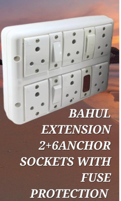 BAHUL 2+6SOCKETS +FUSE+INDICATOR EXTENSION BOARD 6  Socket Extension Boards(White, 4 m)