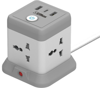 EMBox (2 USB type A Slot and 1 USB type C Slot) 4  Socket Extension Boards(White, 2 m, With USB Port)