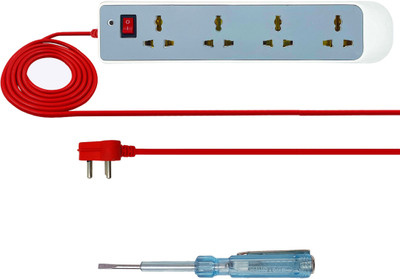 Hillgrove HGCM1306M3 Power Extension Board with 4 Socket with 1 Switch with Line Tester 4  Socket Extension Boards(White, 5 m)