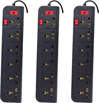 LAZYwindow High Quality Extension Board 6+1 with 230cm Wire Length 3 Pin Pack of 3, 6  Socket Extension Boards(Black, 2.3 m)