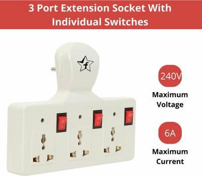 Flipkart SmartBuy 3 Pin Multiplug Point |Universal Sockets and Individual Switches 3  Socket Extension Boards(Beige, 0 m)