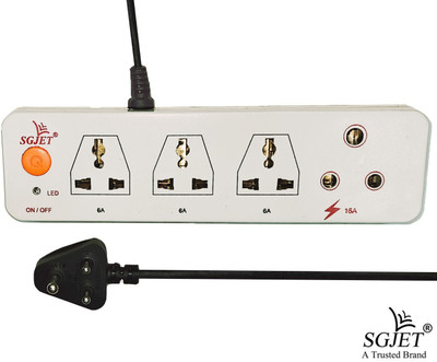 SGJET SGJET 1 Socket 16A 3 Universal Socket 6A Push Button Extension Cord 4  Socket Extension Boards(White, 2 m)