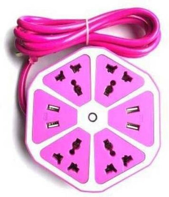 Priyal Enterprises Multipurpose Hexagon Socket Extension Board with 4 USB Socket 3.1Amp Charging Point Surge Protector (Purple) 4  Socket Extension Boards(Purple, White, 1.8 m, With USB Port)