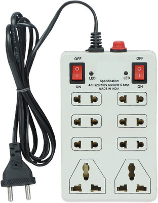 GLUCKLICH 8 SOCKET 2 SWITCHES EXTENSION CORD/ EXTENSION BOARD -2.0 Meter Cord Length 8  Socket Extension Boards(Beige, 2.5 m)