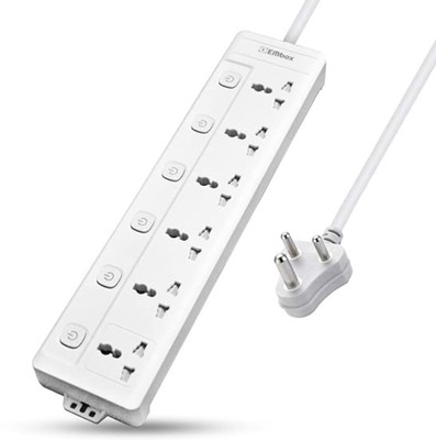 EMBox 10A Multi Plug Sockets with 6 Individual Switch 2500w 6  Socket Extension Boards(White, 5 m)