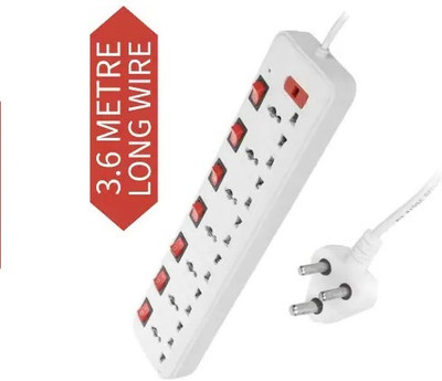 SOYEN SB7+7 Socket Extension With Individual FUSE Led Indicator 7  Socket Extension Boards(White, Red, 3 m)