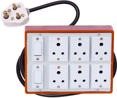 JELECTRICALS Brown (6+2) Heavy Duty Extension Board 6A 2 Switch & 10 Meter Copper Wire 6  Socket Extension Boards(Brown, 10 m)