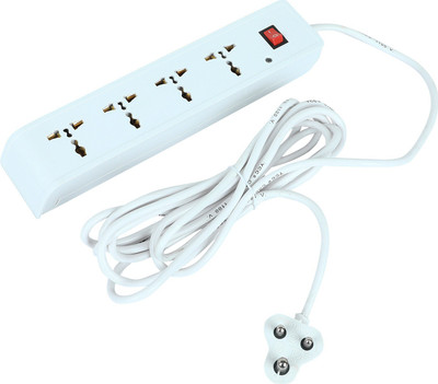 CADEAU 4 Meter Extension Board Long & Heavy Wire Multi Extension Cord 4 Socket with 1 Switch 5A Power Strip with Power Indicator Power strip Without USB Port (White) 4  Socket Extension Boards(White, 2 m)