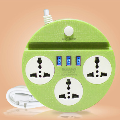 Pick Ur Needs 3 USB Ports+3 Electrical Socket Heavy Duty Extension Board for Multiple Devices 10 A Three Pin Socket