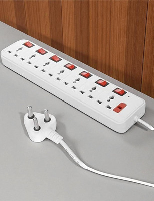 VNG 7-Socket Surge Protector Power with Heavy-duty cord 7  Socket Extension Boards(White, 4 m)