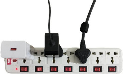 Skeisy 7+7- Extension Board Universal Surge Protector (White) Brass Light Socket 7  Socket Extension Boards(White, 3 m)