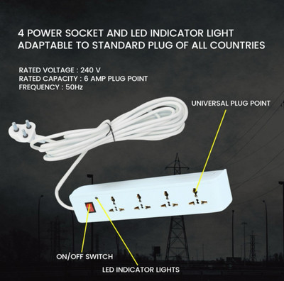 Garvit 1500watt 4+1 Power Strip with Master Switch, Indicator & International Sockets 4 Socket Extension Boards(White, 4 m) Garvit 1500watt 4+1 Power Strip with Master Switch, Indicator & International Sockets 4 Socket Extension Boards(White, 4 m)