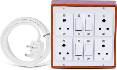 JELECTRICALS Heavy Duty Extension Board With 6A 3 PIN Plug (Style12_5M) 4  Socket Extension Boards(Brown, 5 m)