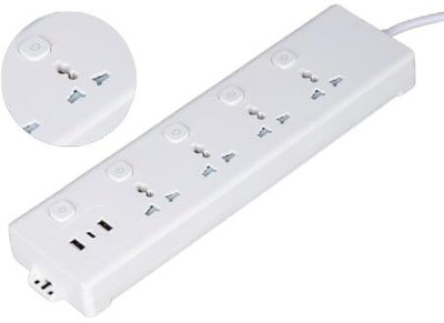 NESTIC 4 Sockets and 3 USB Ports Extension Sockets Plug Spike Guard Protector 7  Socket Extension Boards(White, 2 m, With USB Port)