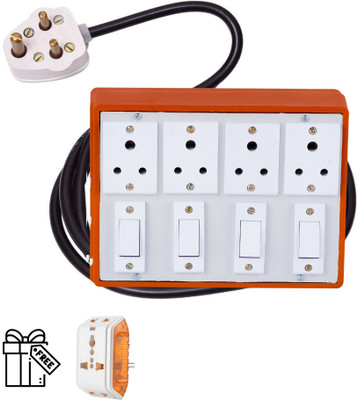 JELECTRICALS Brown (4+4) Extension Board With 3 Meter Copper Wire with One Multiplug 4  Socket Extension Boards(White, 3 m)